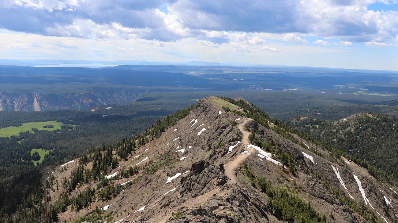 The rocky Mount Washburn ridge trail above Yellowstone forests
